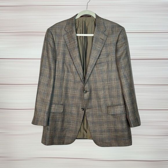 Hickey Freeman Blazer Suit Jacket Wool Silk Linen Blend Taupe Union Made USA 44R